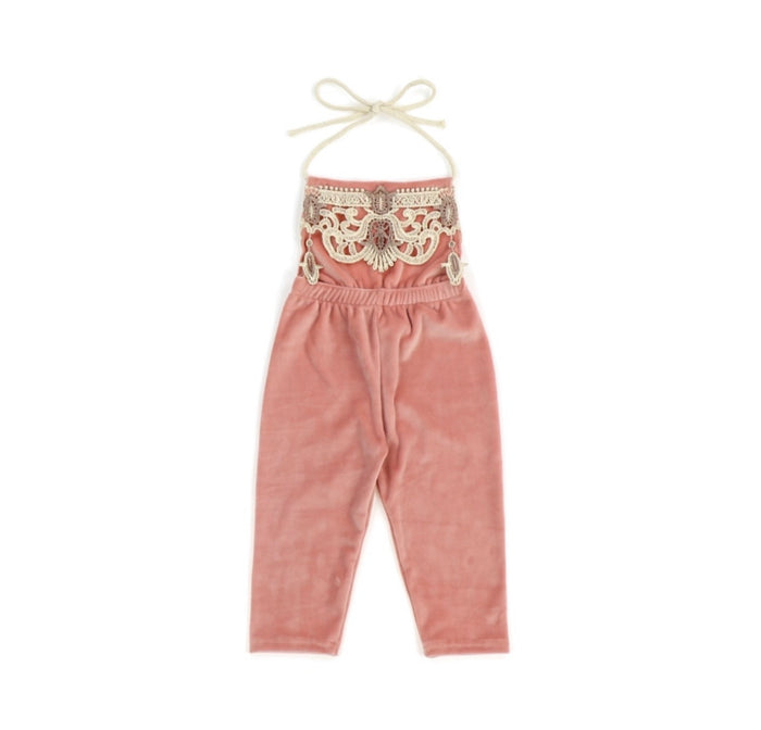 Kryssi Kouture Girls Blush Velvet Pant Romper