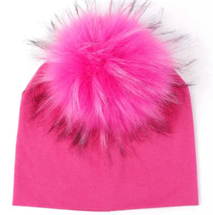 Toddler Faux Fur Pom Beanie Fuschia/White