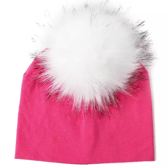 Toddler Faux Fur Pom Beanie Fuschia/White