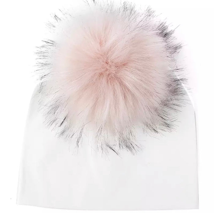 Toddler Faux Fur Pom Beanie White/Blush