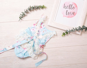 Kryssi Kouture Exclusive Girls Anastasia Ruffled Lace and Vintage Floral Romper