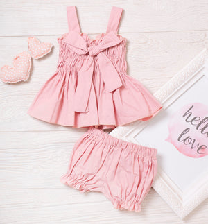 Kryssi Kouture Girls Dusty Rose Two Piece Ruched Bow Set
