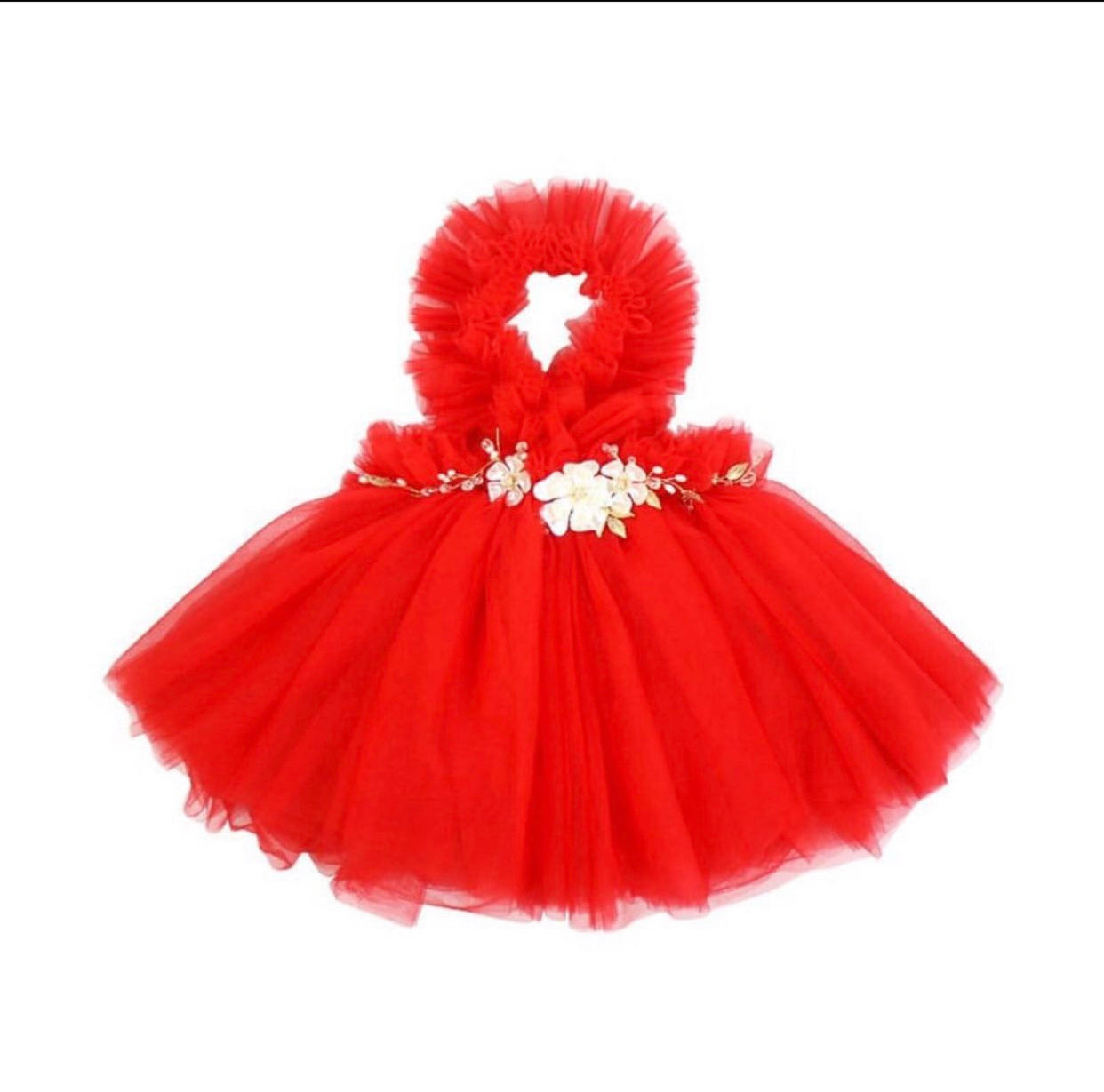 Kryssi Kouture Girls Ruffled Tulle Red Swan Dress