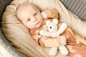 Premier Baby Neutral Printed Bamboo Zippies - Rust with White Rainbows