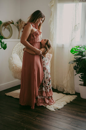 Ladies Dusty Rose Ruffle High Low Dress