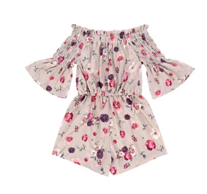 Kryssi Kouture Ladies Mocha Rose Lace Off The Shoulder Romper