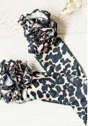 Girls Ruffle Knee Highs - Leopard