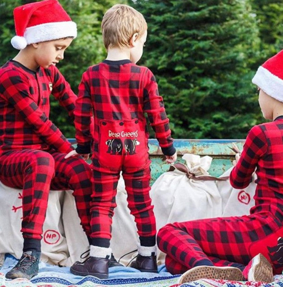 PRE ORDER - Lazy One Kids Buffalo Plaid BEAR CHEEKS Flapjack Matching Christmas Pj's - Ruffles & Bowties Bowtique - Family Jammies Holiday Matching Pajamas Christmas Family PJS