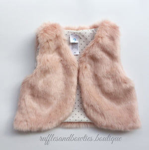 Pre-Order US ONLY - Baby Girl Boho Faux Fur Pink Fall Vests -The Faux Fur Vest - Baby Vest - Kids Vest - shower gift - birthday present-Baby Clothing -modern faux fur -shrug - vest - Ruffles & Bowties Bowtique - 1