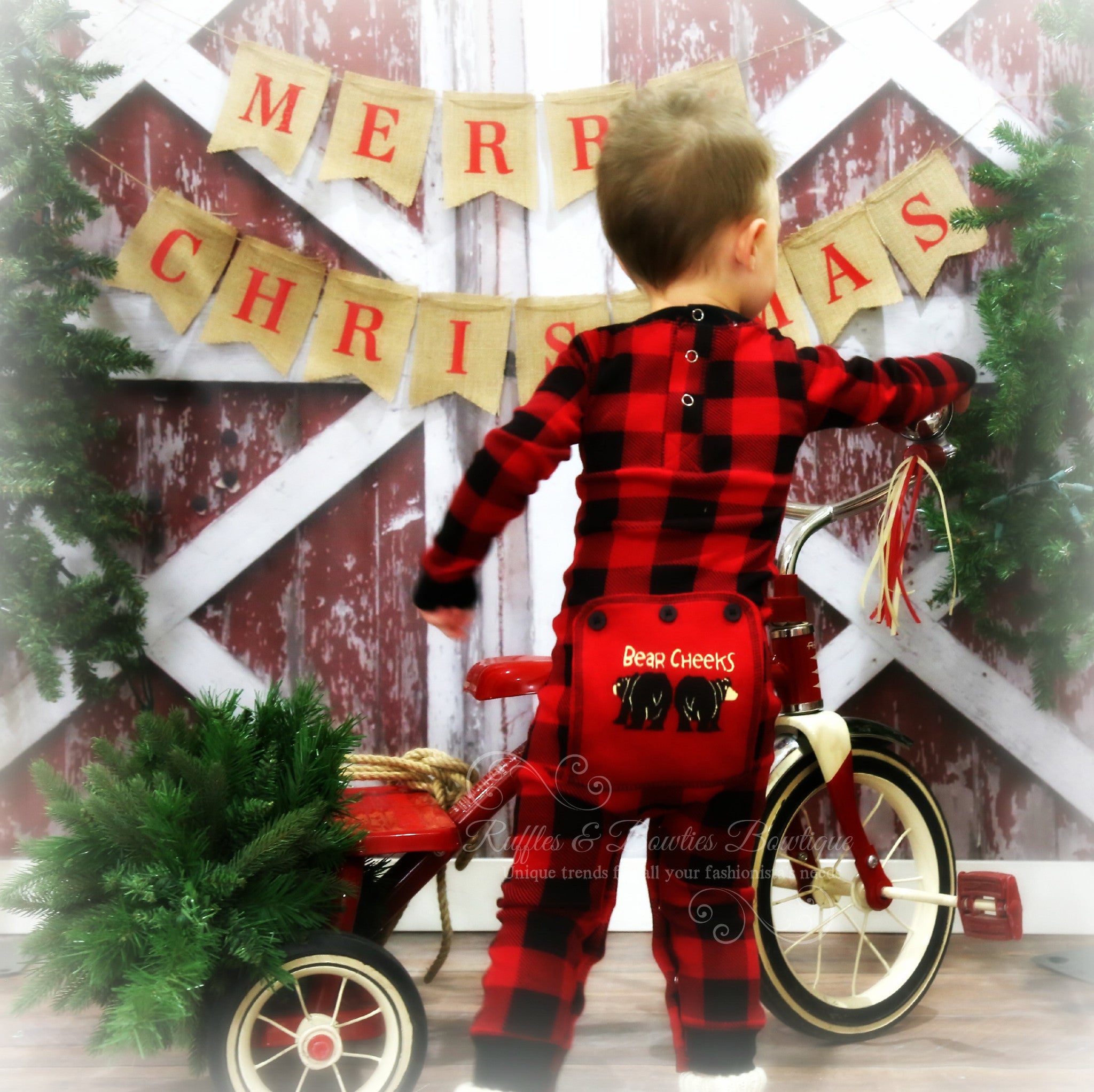 PRE ORDER - Lazy One Kids Buffalo Plaid BEAR CHEEKS Flapjack Matching Christmas Pj's - Ruffles & Bowties Bowtique - Family Jammies Holiday Matching Pajamas Christmas Family PJS
