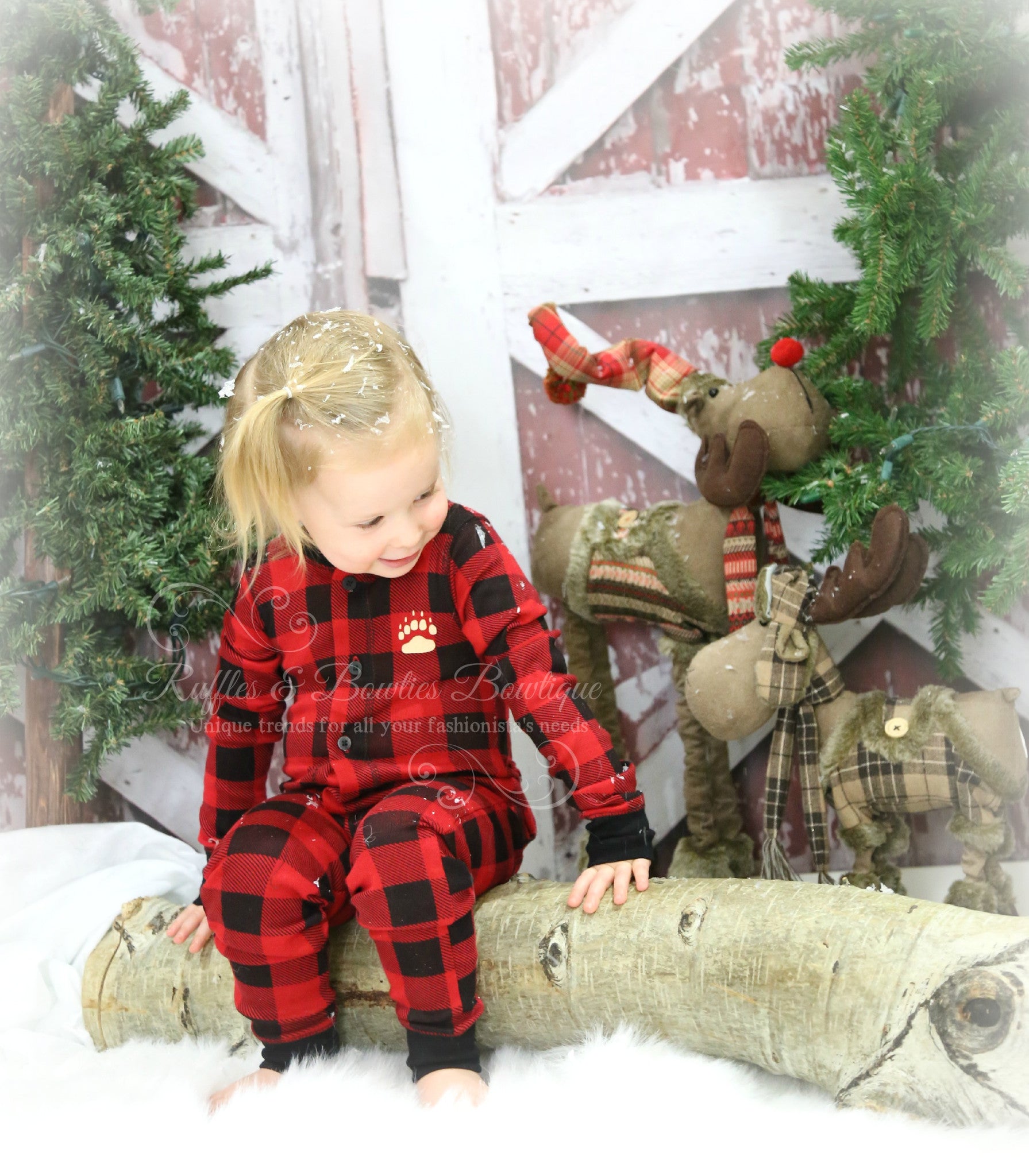 PRE ORDER - Lazy One Infant & Kids Buffalo Plaid BEAR CHEEKS Flapjack Matching Christmas Pj's - Ruffles & Bowties Bowtique - 2