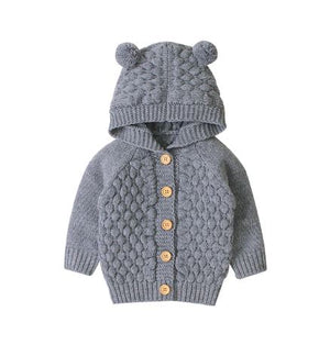 Grey Infant Knitted Bear Pom Sweater