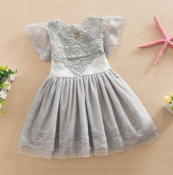 Hazel Vintage Lace Holiday Dress - Holiday Dress - Girls Grey Vintage Holiday Dress - Birthday Dress - Dress Boutique