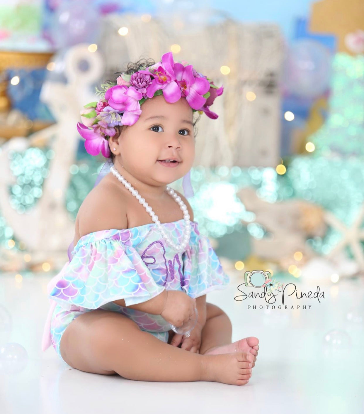 Baby Girls First Birthday Mermaid Leotard With Bow Headband