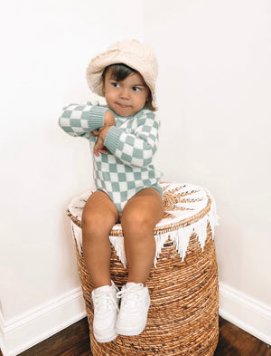 Infant Toddler Seafoam Knitted Check Sweater Romper