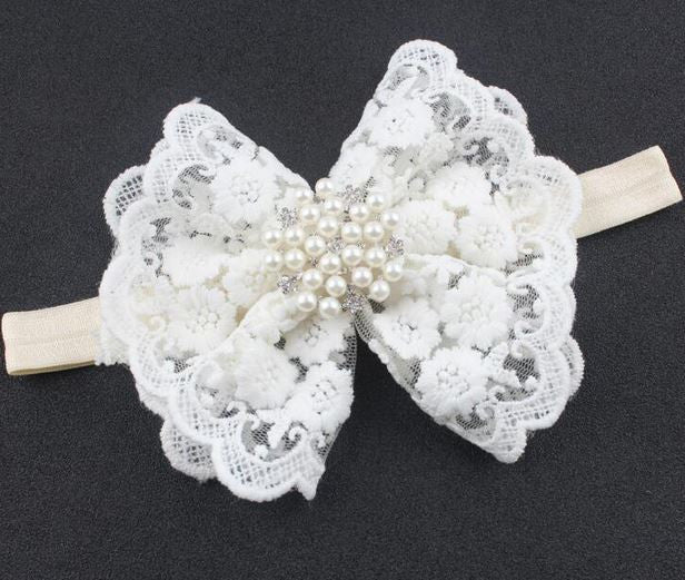 Vintage Ruffle Bow with Accented Pearls headband