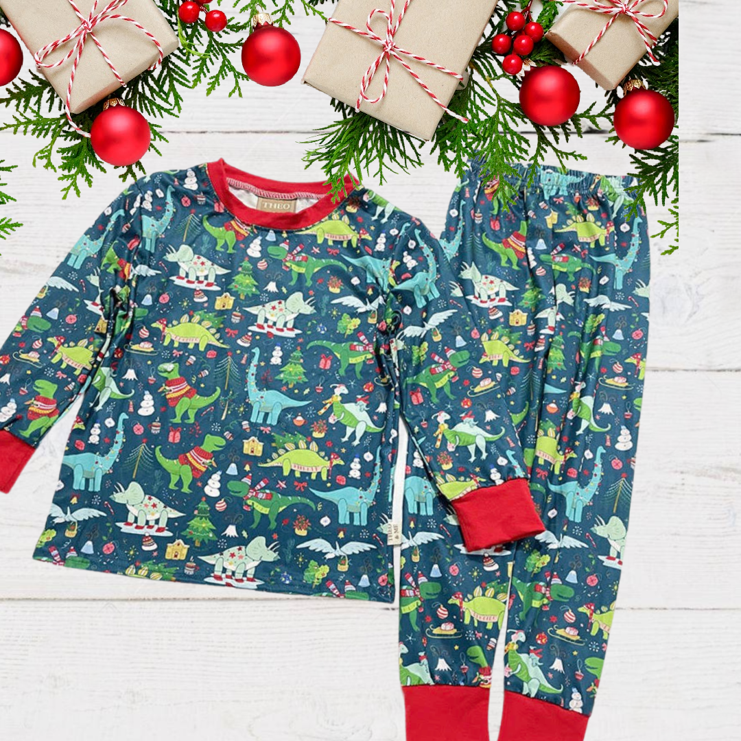 Kids 2 Pc Christmas Pajamas - Holiday Dinos