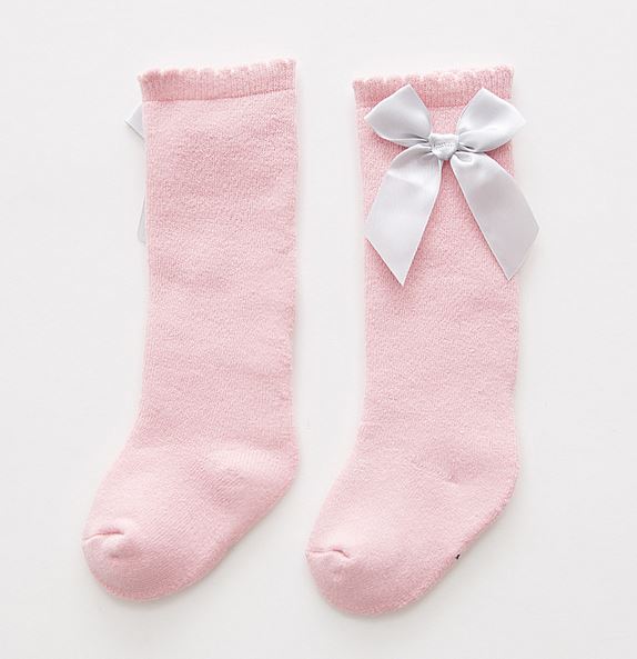 Baby Girls Pink with Grey Bow Knee Highs