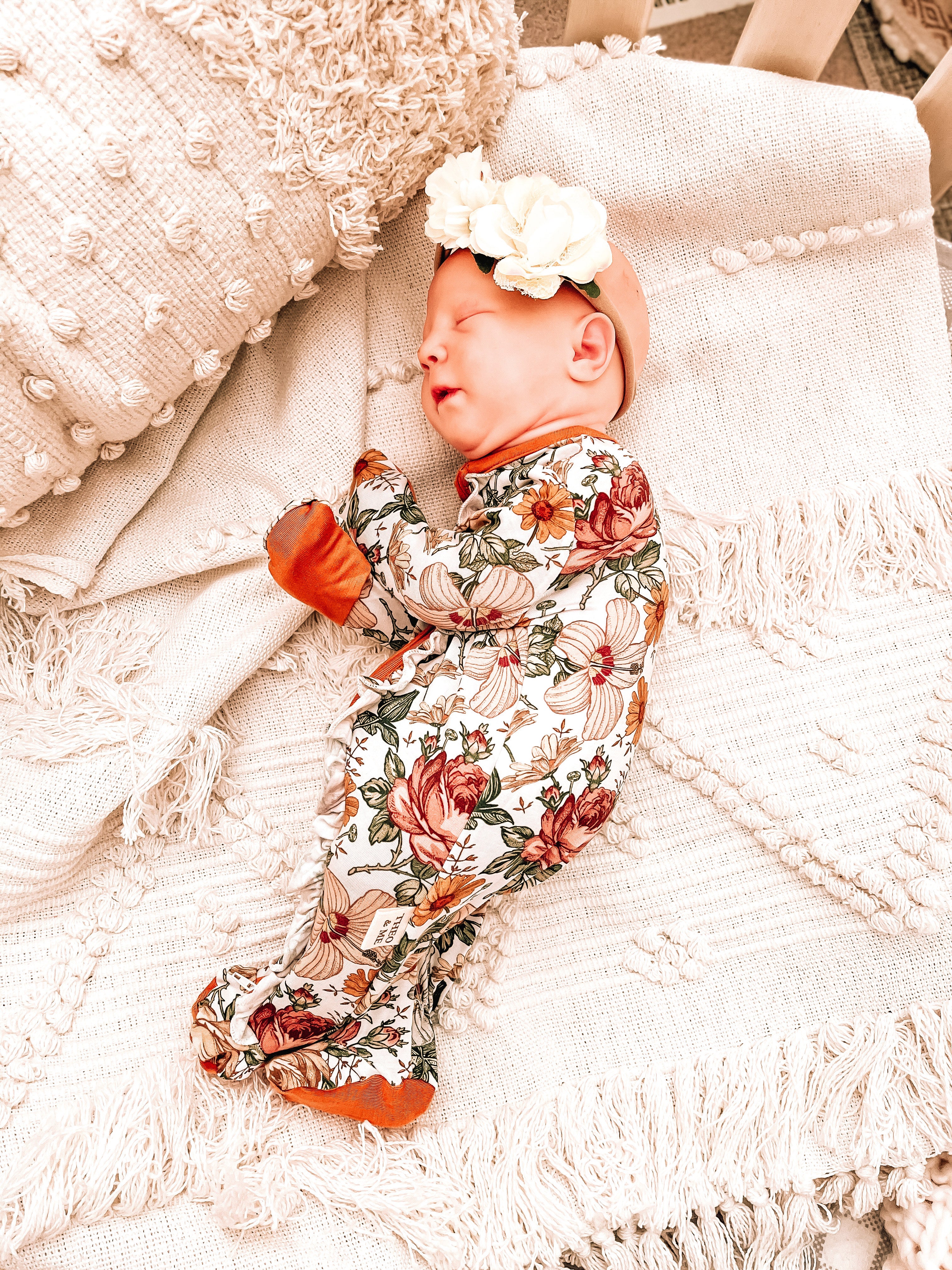 Premier Baby Neutral Printed Bamboo Ruffle Zippies - Floral Melody