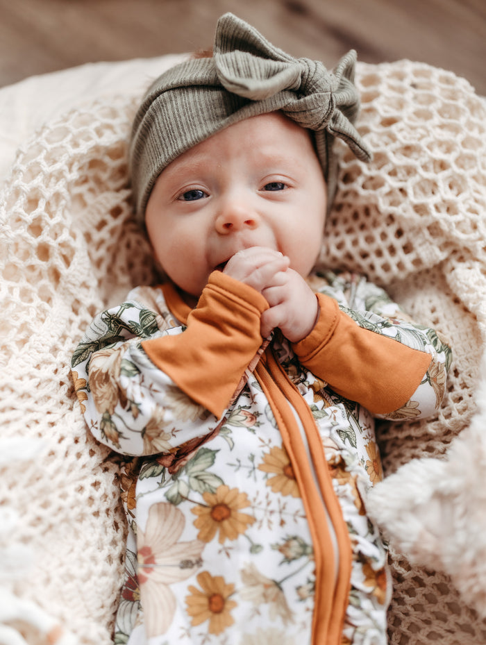 Premier Baby Neutral Printed Bamboo Ruffle Zippies - Floral Melody