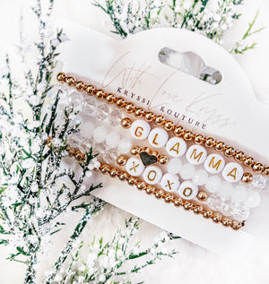 Trending Crystal & Gold 5 Stack Bracelets - Glamma XOXO. Gold Beads with Clear & White Crystals