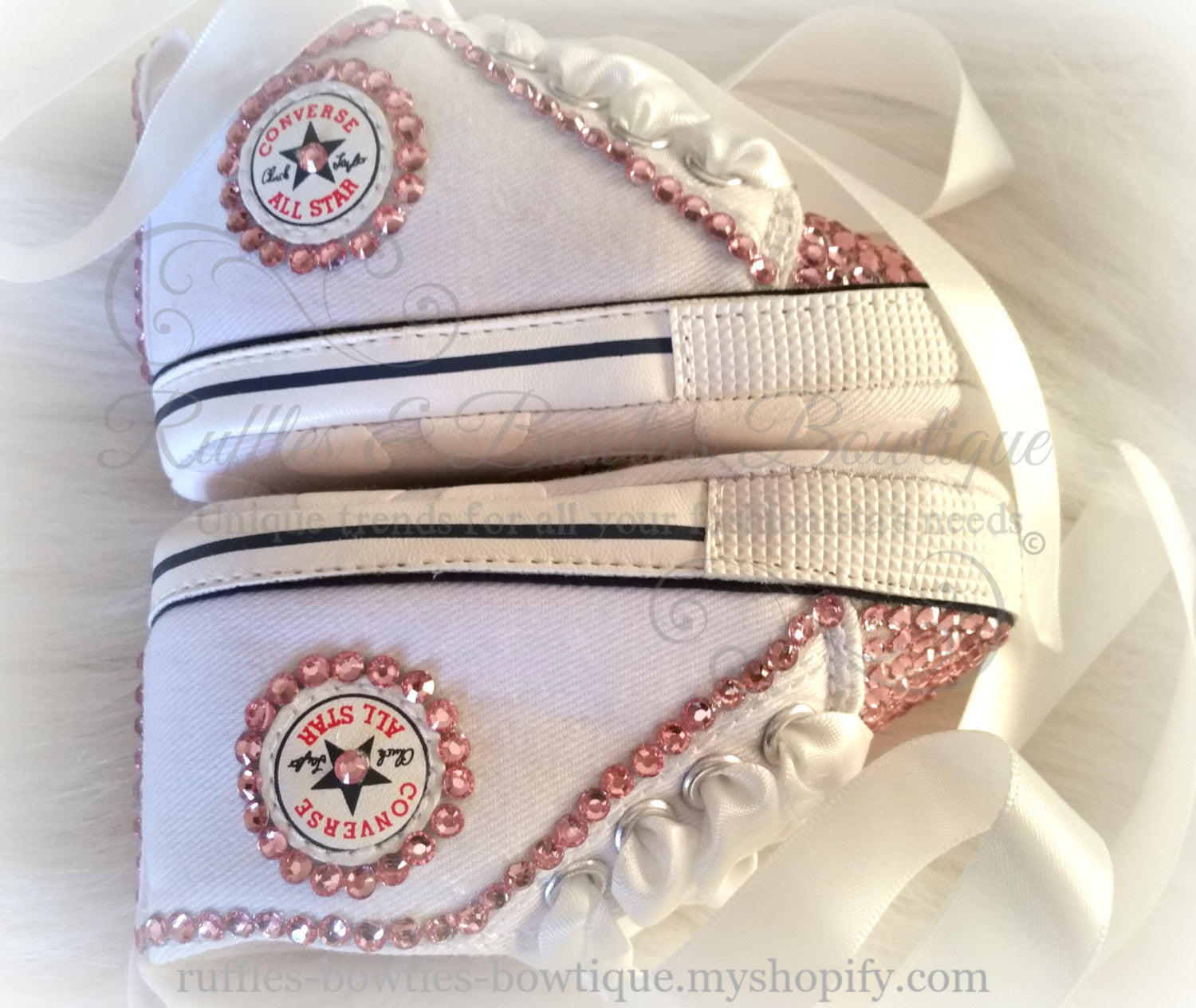 White and Pink Crystal Baby Converse High Tops - Crystal Shoes - Pre Walker Shoes - Baby Girl Shoes - Wedding - Christening - Baptism- Baby,  - Ruffles & Bowties Bowtique