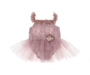 Kryssi Kouture Romantic Everly Lace Dusty Rose Tutu Romper