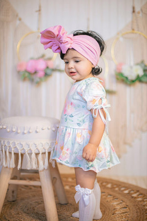 Girls Green & Peach Floral Skirted Romper