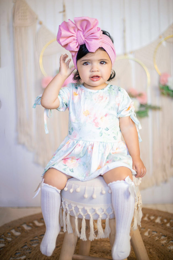 Girls Green & Peach Floral Skirted Romper