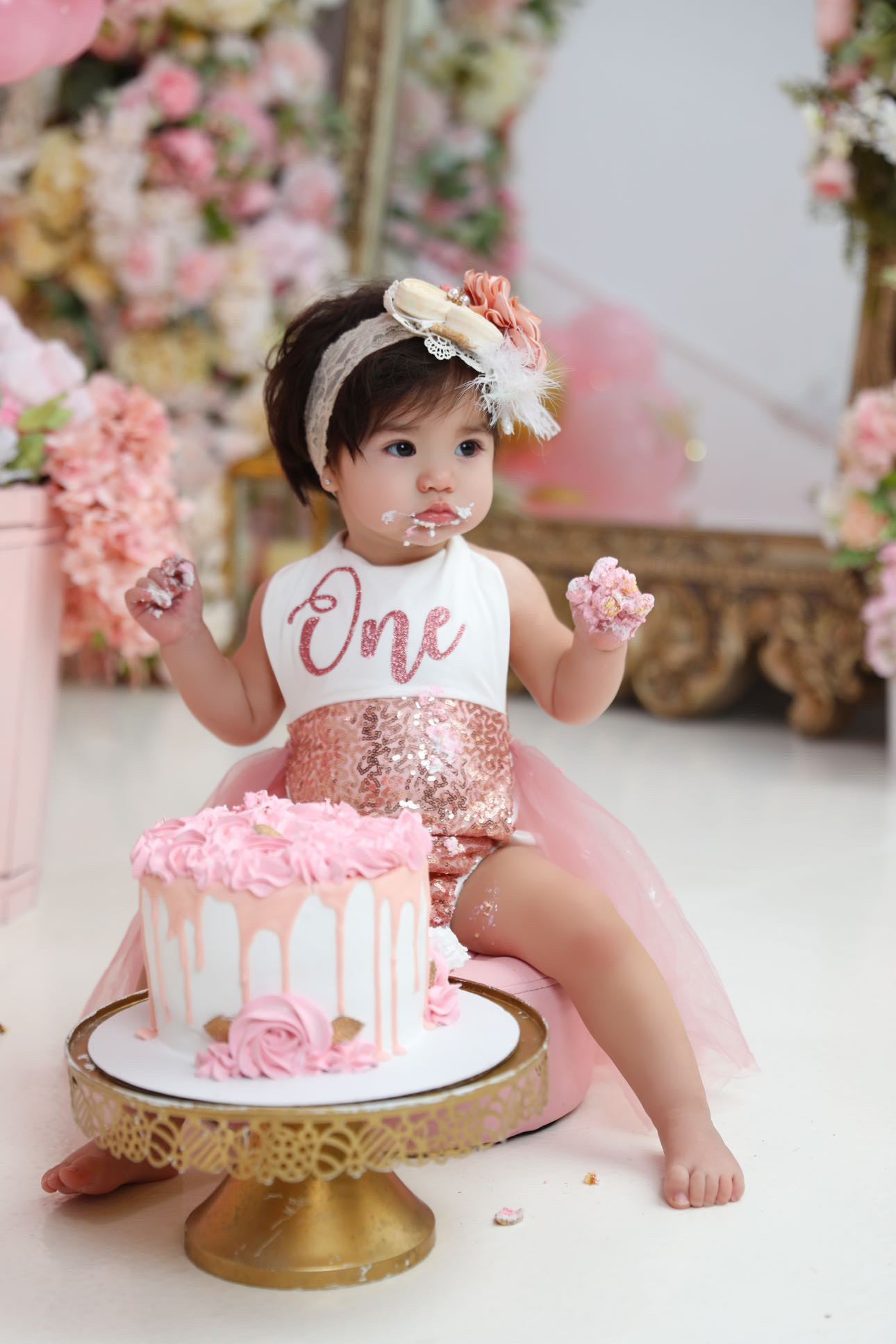 Kryssi Kouture Exclusive Girls First Birthday Darling Dazzle Rose Gold 1st Birthday TUTU Romper