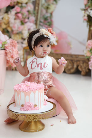 Kryssi Kouture Exclusive Girls First Birthday Darling Dazzle Rose Gold 1st Birthday TUTU Romper