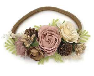 Girls Acorn Mauve Floral Nylon Headband