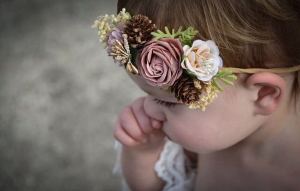 Girls Acorn Mauve Floral Nylon Headband