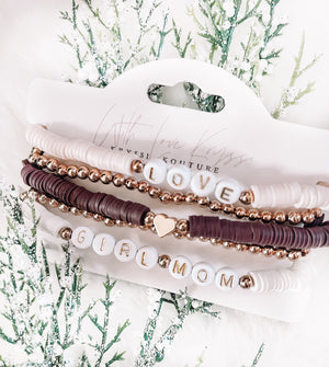 Trending Brown & White 5 Stack Bracelets - Love Girl Mom