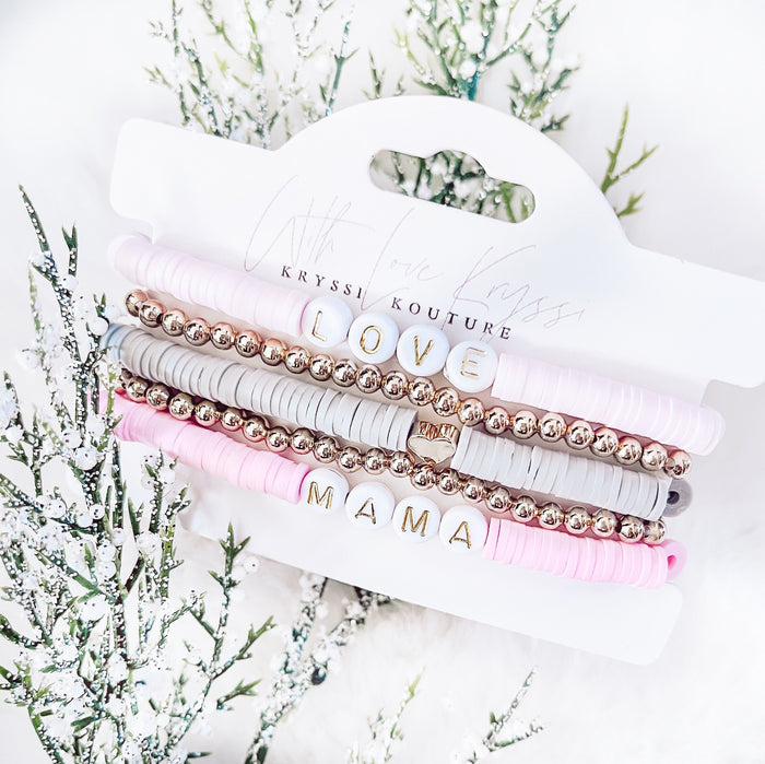 Trending Pink, Grey & Gold 5 Stack Bracelets - Love Mama