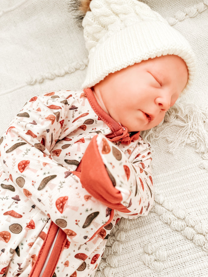Premier Baby Neutral Printed Bamboo Zippies - Mushrooms