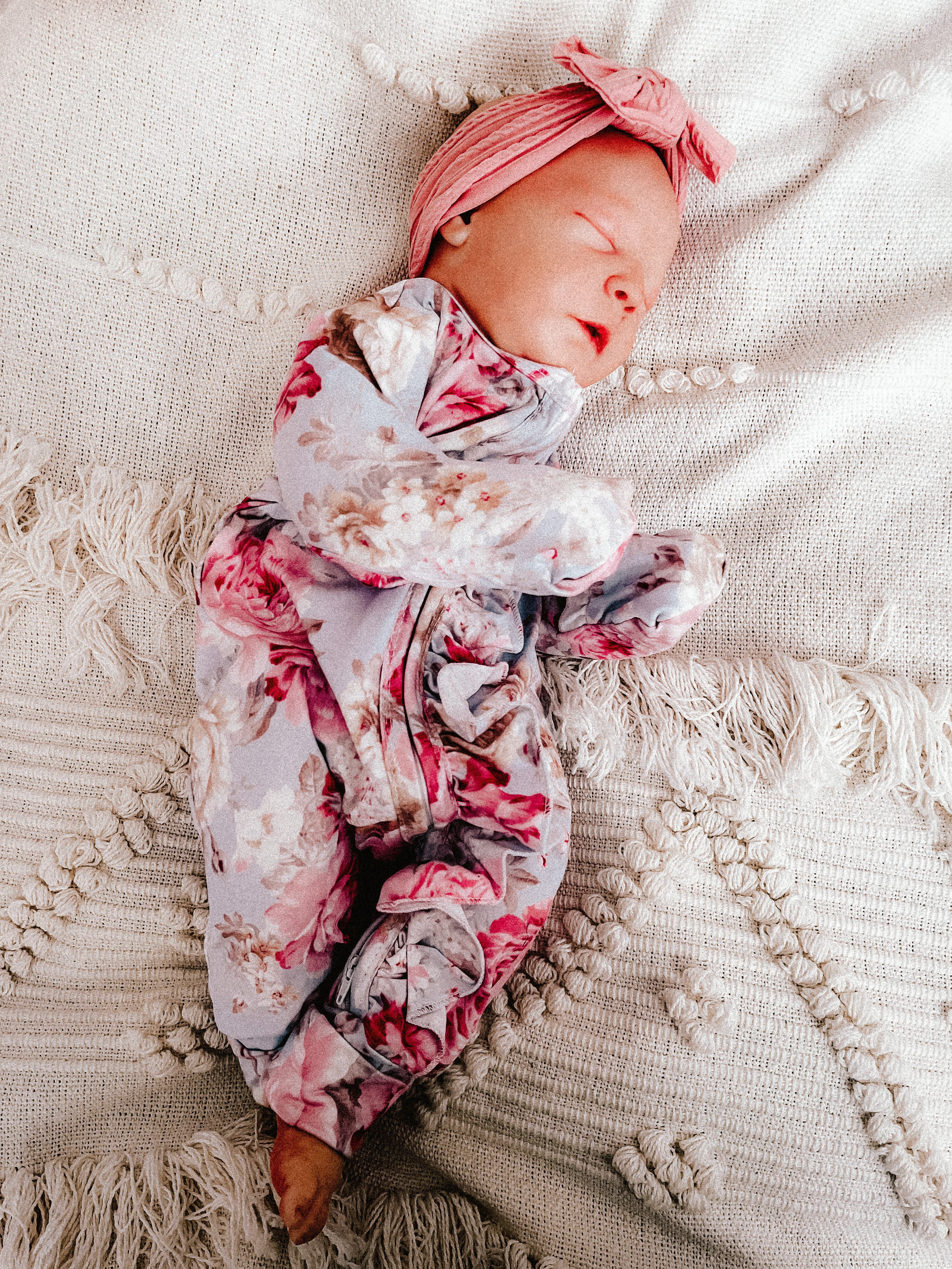 Sadie Periwinkle Rose Ruffle Zippie Jumpsuit/Sleeper
