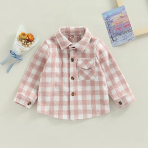 Kids Pink Check Flannel Shacket