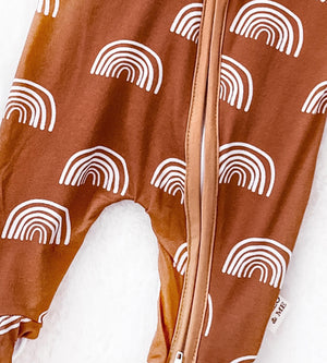 Premier Baby Printed Bamboo Zippies - Rust with White Rainbows