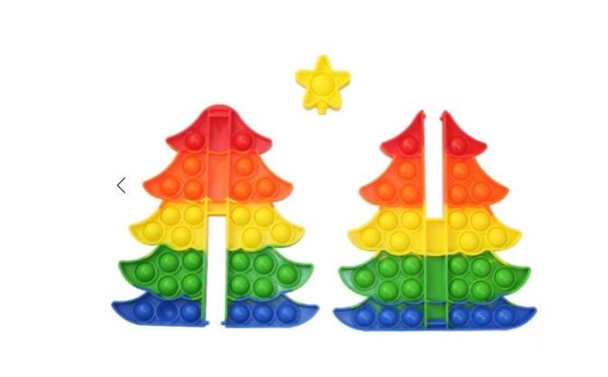 rainbow pop it tree showing its 3 separate parts that need to be assembled on arrival.