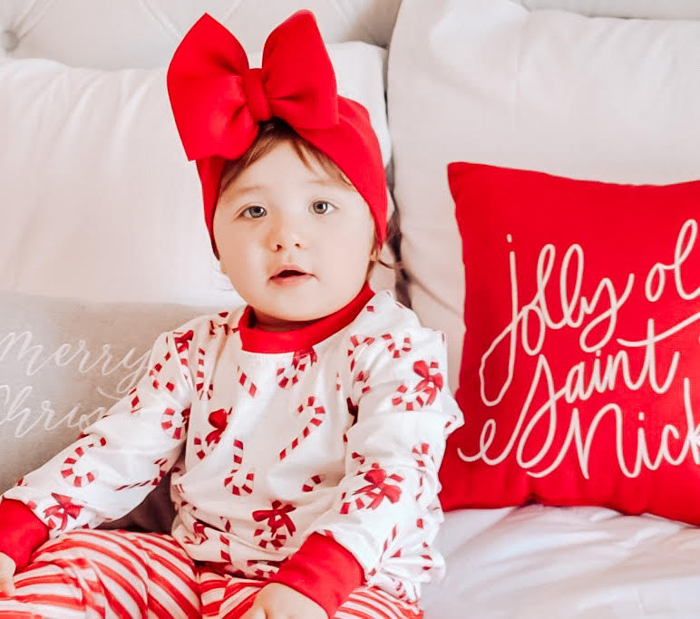 Brand new print for Kryssi Kouture Red and white stripe girls holiday pjs