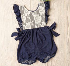 Elizabeth Denim and Lace Romper