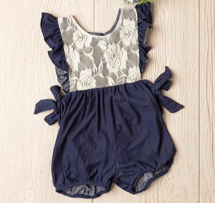 Elizabeth Denim and Lace Romper