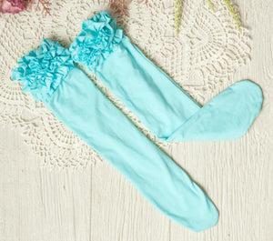 Girls Ruffle Knee High Socks / Terquoise