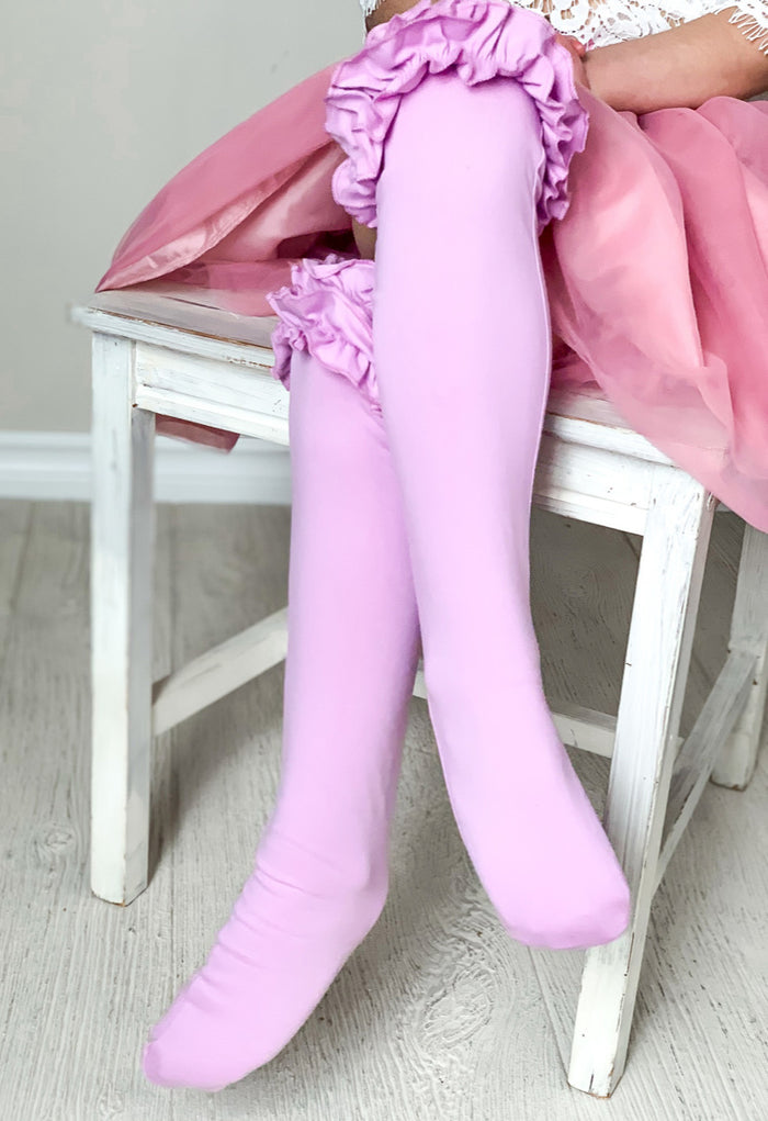 Girls Ruffle Knee High Socks / Lavender