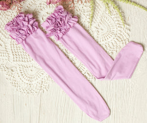 Girls Ruffle Knee High Socks / Lavender