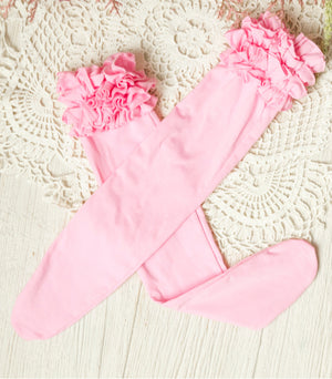 Girls Ruffle Knee High Socks / Pink