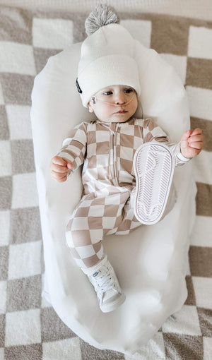 Boys Soft Sleepers With Double Zippers - Tan/Blush Check