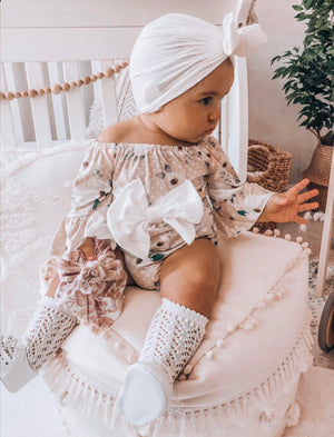 Kryssi Kouture Girls Maisie Pink Polka Dot Floral Bow Romper 2 Pc set