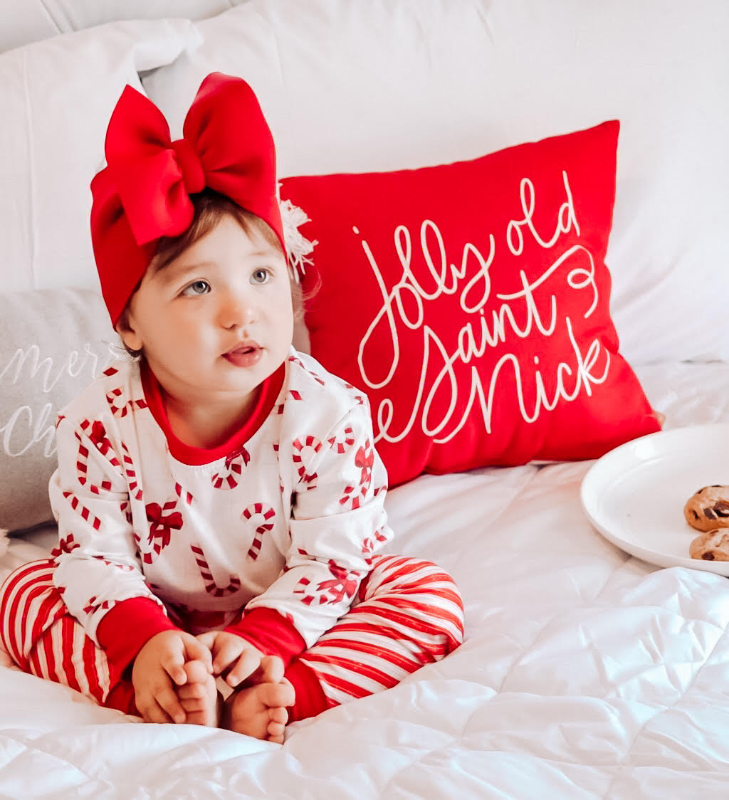 Girls fun red and white candy cane stripe christmas pjs pajamas